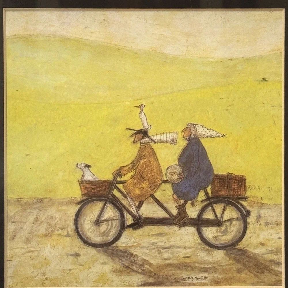 Sam Toft Style Framed Wall Art 4 Panel Bicycle Cafe Dog Z Gallerie 32x13